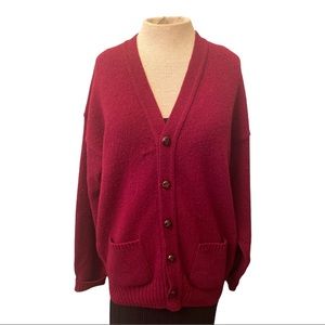 The Moors Vintage Grandpa Cardigan Shetland Wool Burgundy Large